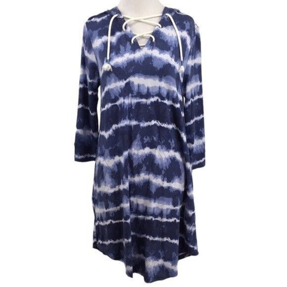 Koolaburra UGG Tunic Top Womens XS Blue Tie‎ Dye Ombre 3/4 Sleeve Hooded Lounger